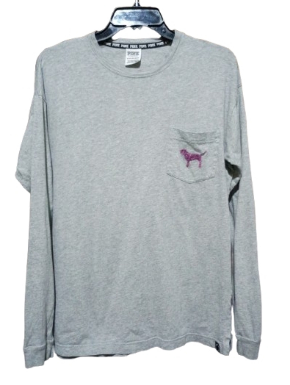 Victoria's Secret PINK Gray Long Sleeve Pocket Tee with Pink Dog Logo